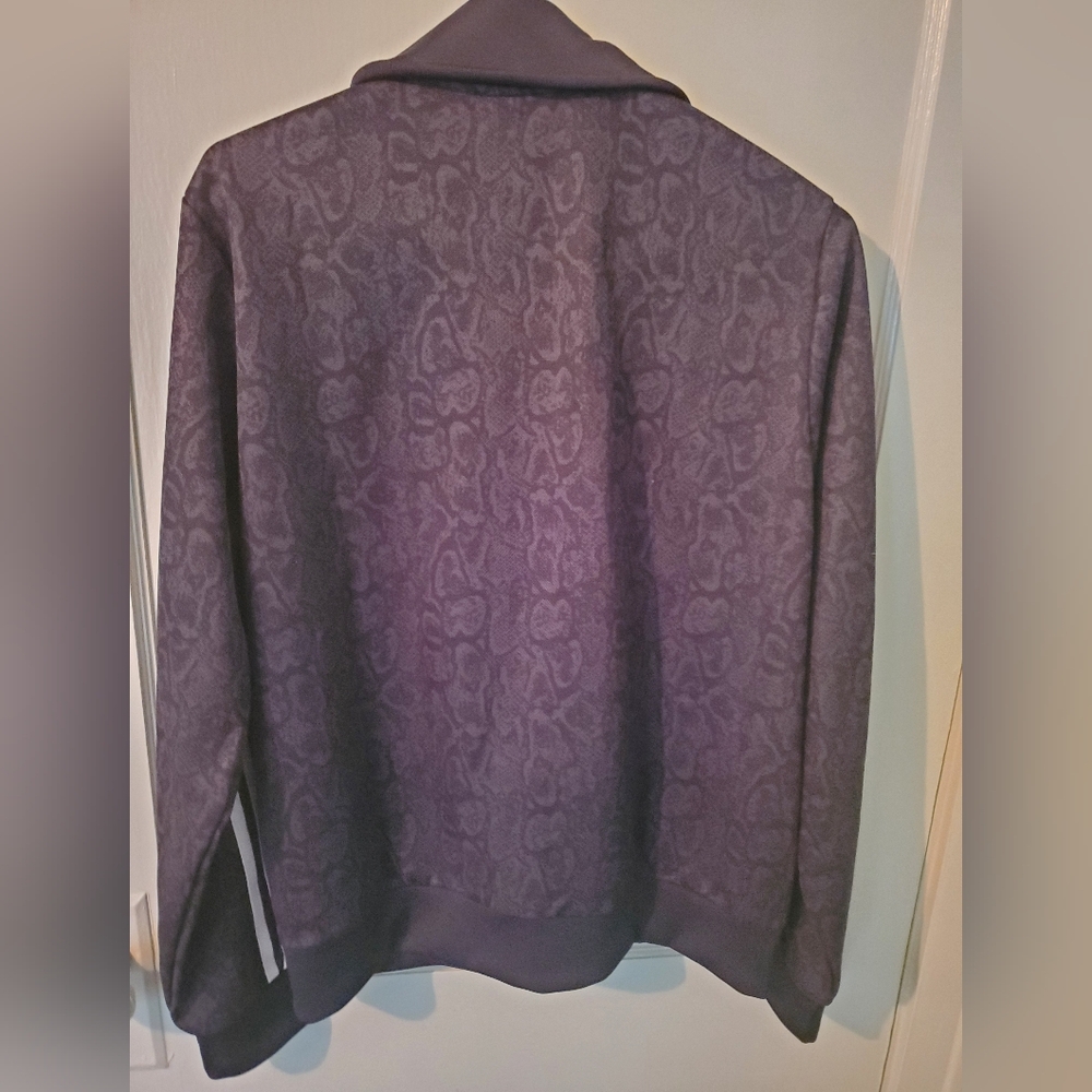Adidas Womens Black Snake Print Track Jacket with 3 White Stripes Large - Picture 3 of 4